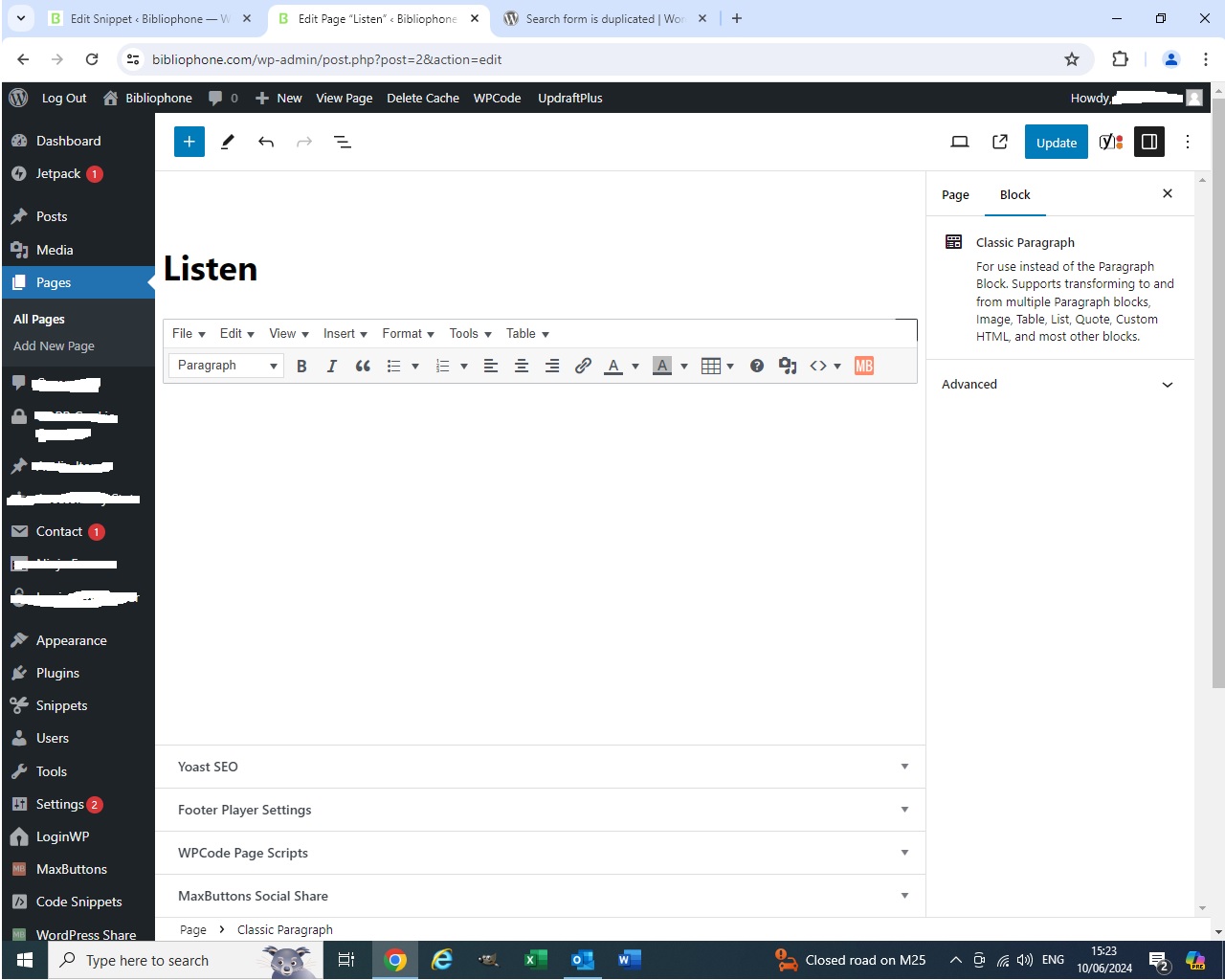 Home page edit screen